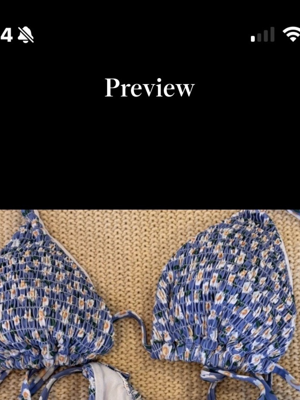 Blue and White Floral Bikini Top only